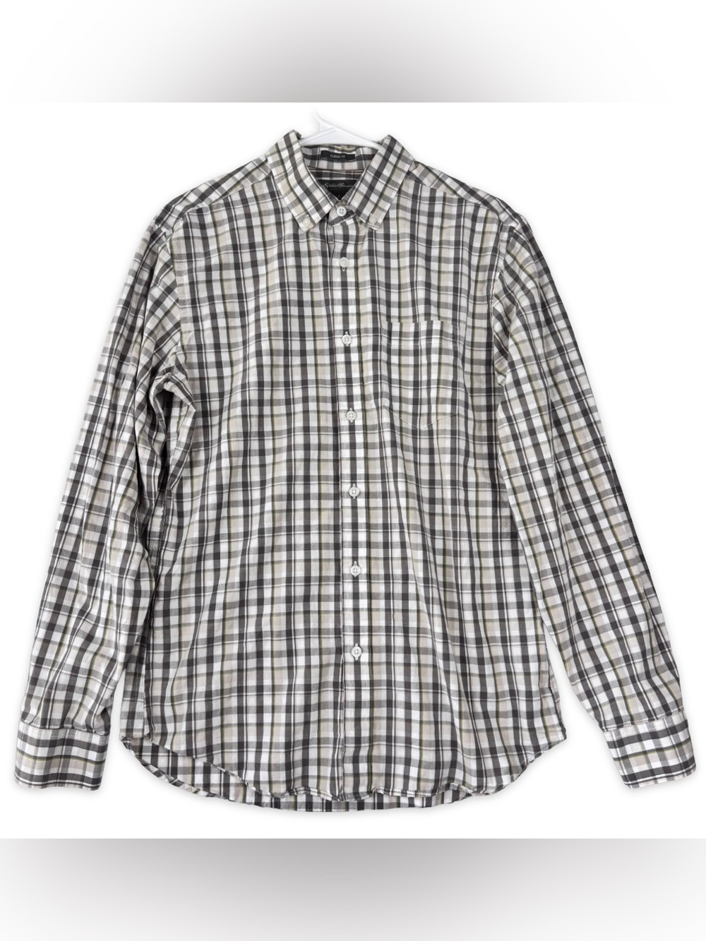Eddie Bauer Classic Fit Button Down Shirt Mens S Small Gray White Green Check